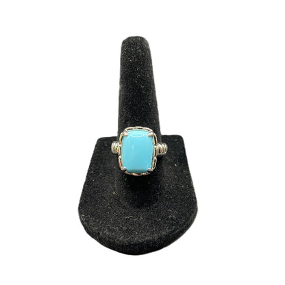 Turquoise 925 Sterling Silver Ring Gemstone Prong Set Rectangle DK Size 7.5