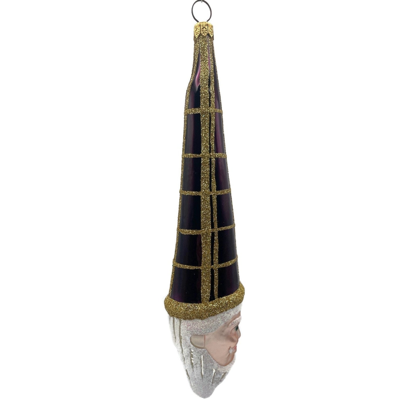 Patricia Breen Winter Wizard Bordeaux Plaid Santa Head Christmas Ornament Decor
