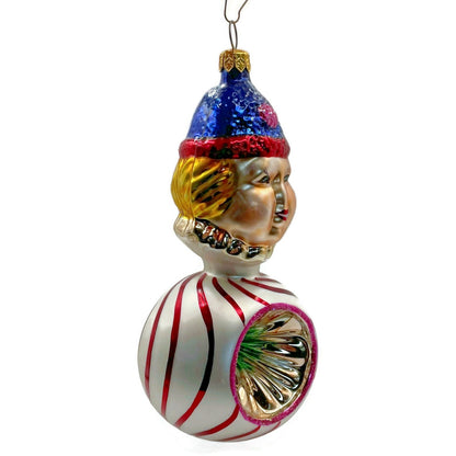 Christopher Radko Squiggles Stripe Reflector Clown Christmas Tree Decor Ornament