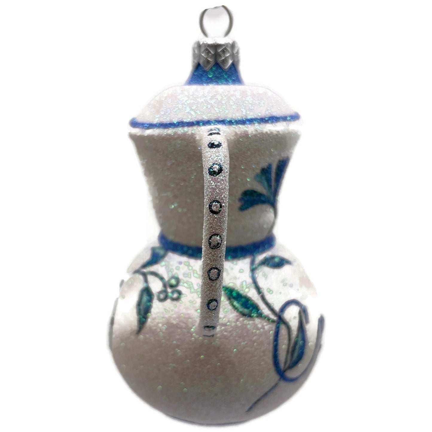 Patricia Breen Sweet Cream Glittered Blue Flowers Pearl White Spring Ornament