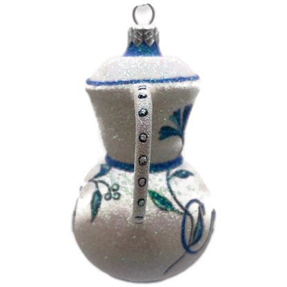 Patricia Breen Sweet Cream Glittered Blue Flowers Pearl White Spring Ornament