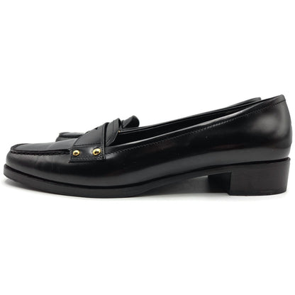 Prada Black Leather Loafer 1D9558 Gold Studs Flats Square Toe Womens Size EU 39