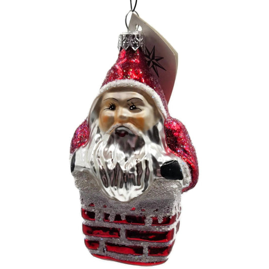 Christopher Radko Santa Claus Down The Chimney Red Christmas Ornament 94-176-0