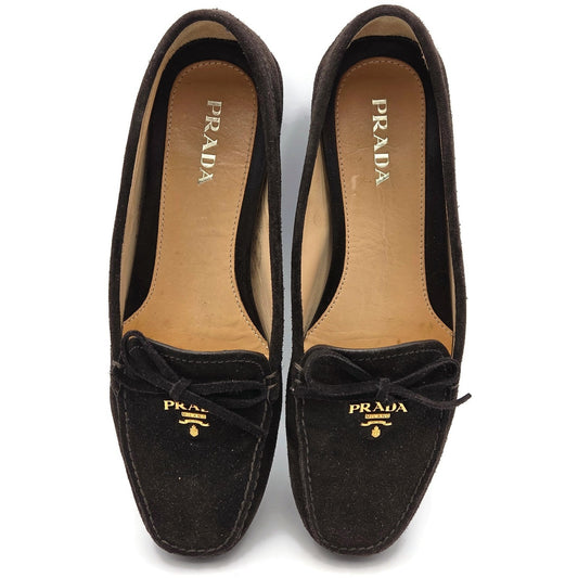 Prada Women’s Loafers Ebano Brown Suede Scamosciato Driving Shoes Itialian