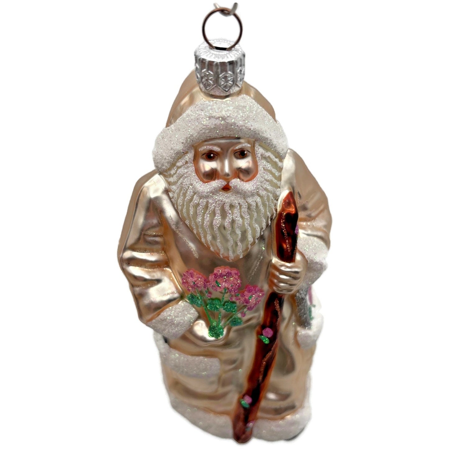 Patricia Breen Santa for Kevin Summer Pink Flowers On Staff Christmas Ornament