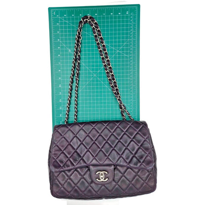 Chanel Classic Single Flap Medium Purple Lambskin Silver Chain Quilted Handbag