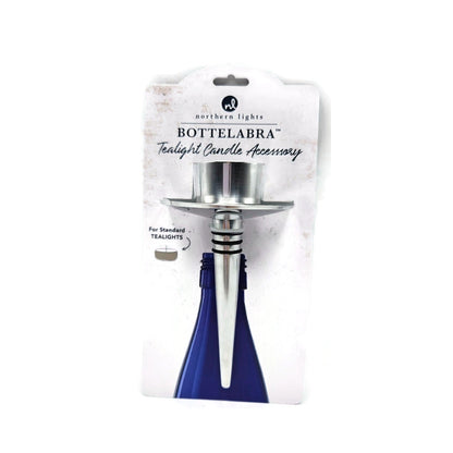 Northern Lights Bottelabra Silver Wine Bottle Tealight Candle Holder NEW