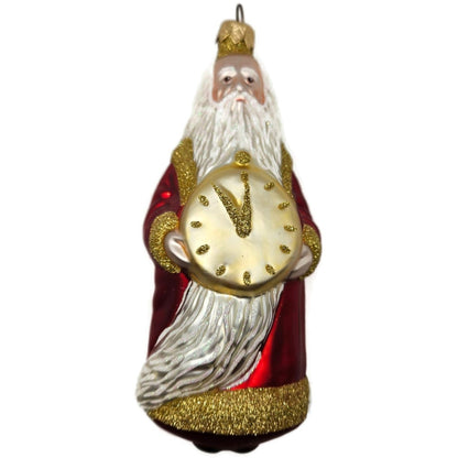 Patricia Breen Round Midnight Red Santa Claus Father Time Christmas Ornament