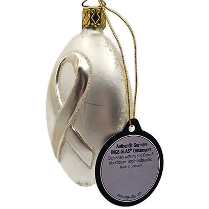Inge Glass White Ribbon Glittered Glass Ornament German Christmas Tree Ornament