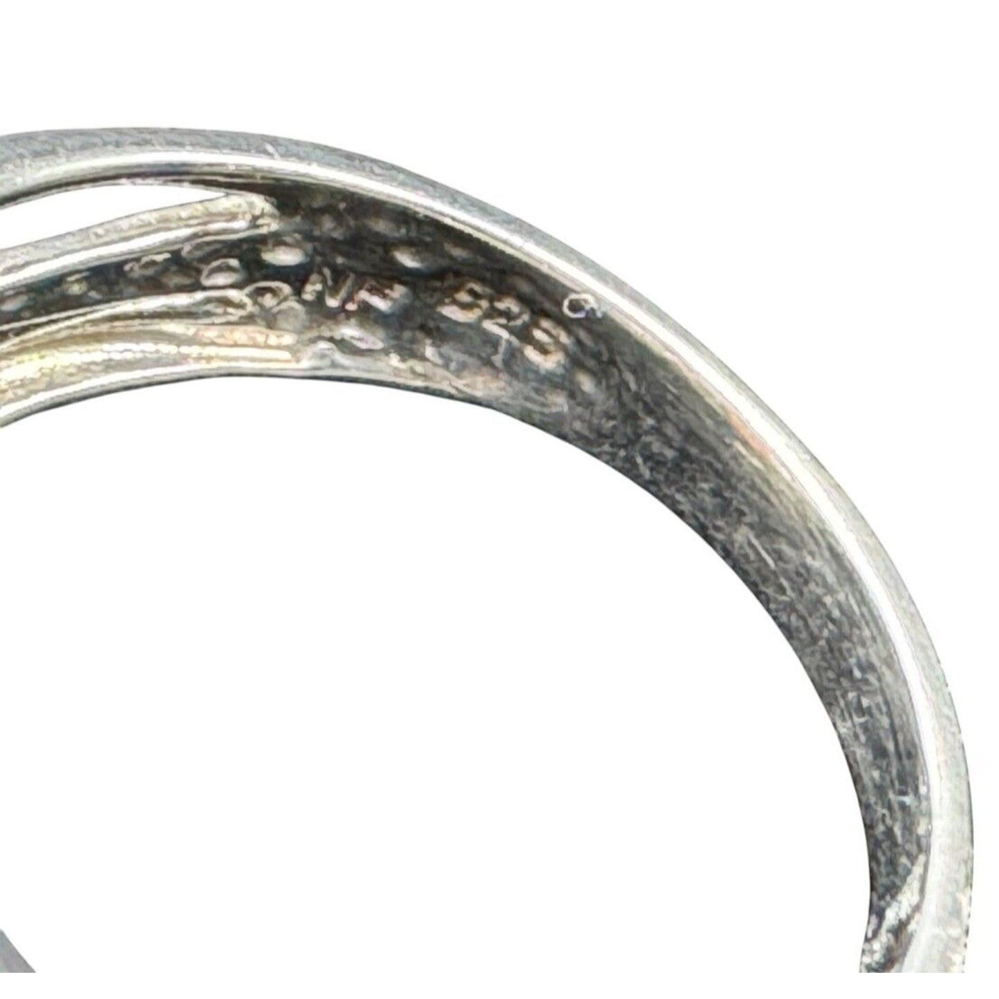 NF 925 Signed Sterling Silver Ring Teardrop Shape Sponge Coral Rhinestone Size 7