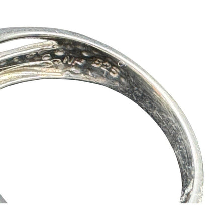 NF 925 Signed Sterling Silver Ring Teardrop Shape Sponge Coral Rhinestone Size 7