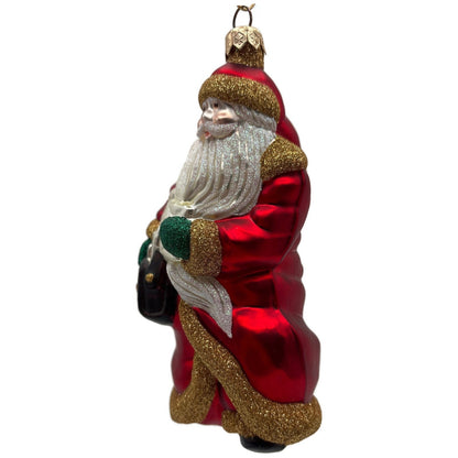 Patricia Breen Through The Rain and Snow Red Matte Santa Christmas Tree Ornament