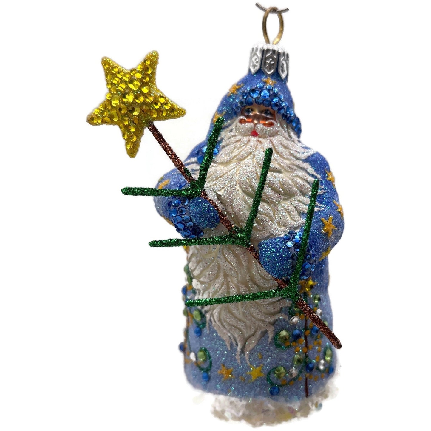 Patricia Breen Santa For Eric Blue Yellow Star Christmas Tree Ornament Milaegers