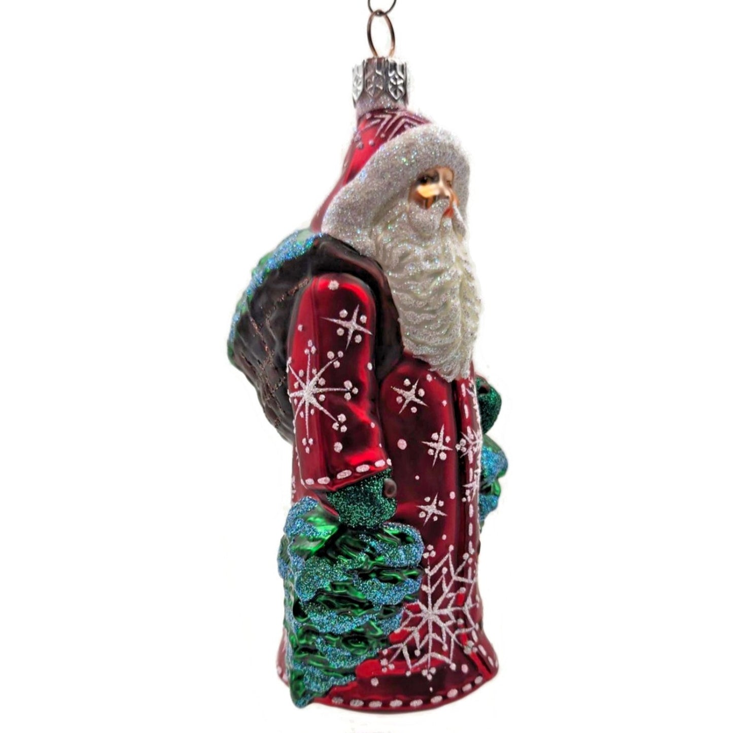 Patricia Breen Through The Woods Red Santa Pine Trees Snow Christmas Ornament