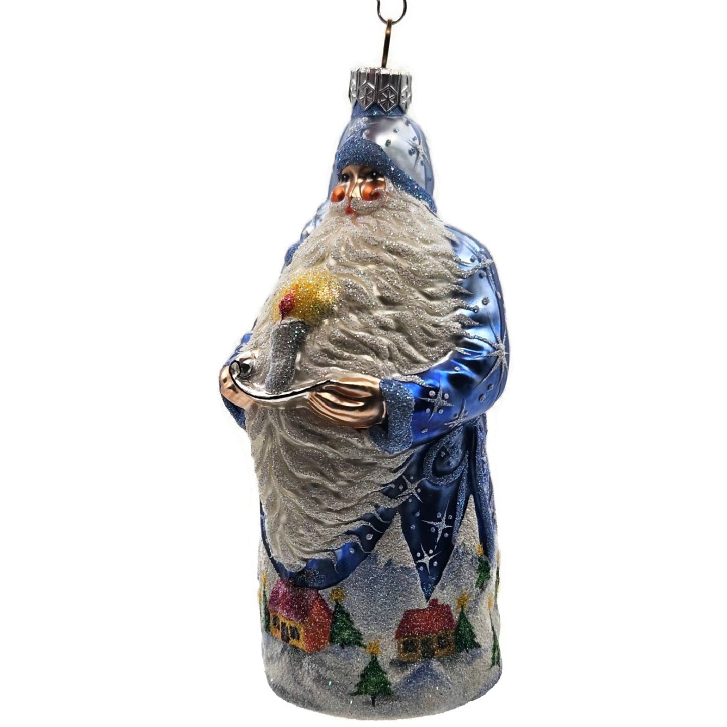 Patricia Breen Light a Single Candle Blue Santa Village Christmas Tree Ornament