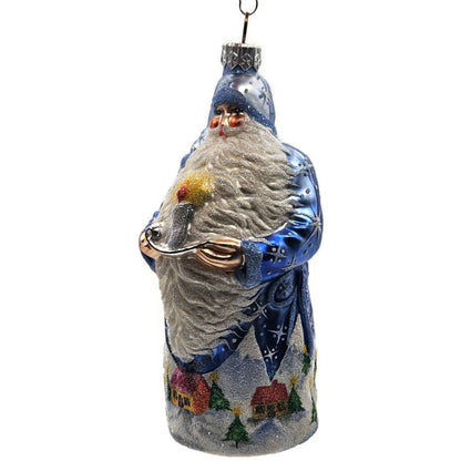 Patricia Breen Light a Single Candle Blue Santa Village Christmas Tree Ornament