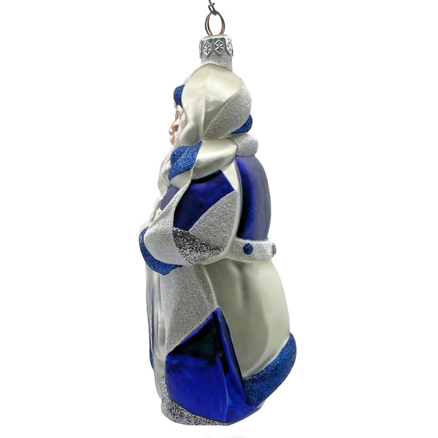 Patricia Breen Cubist Santa Claus Blue Pearl White Art Christmas Tree Ornament