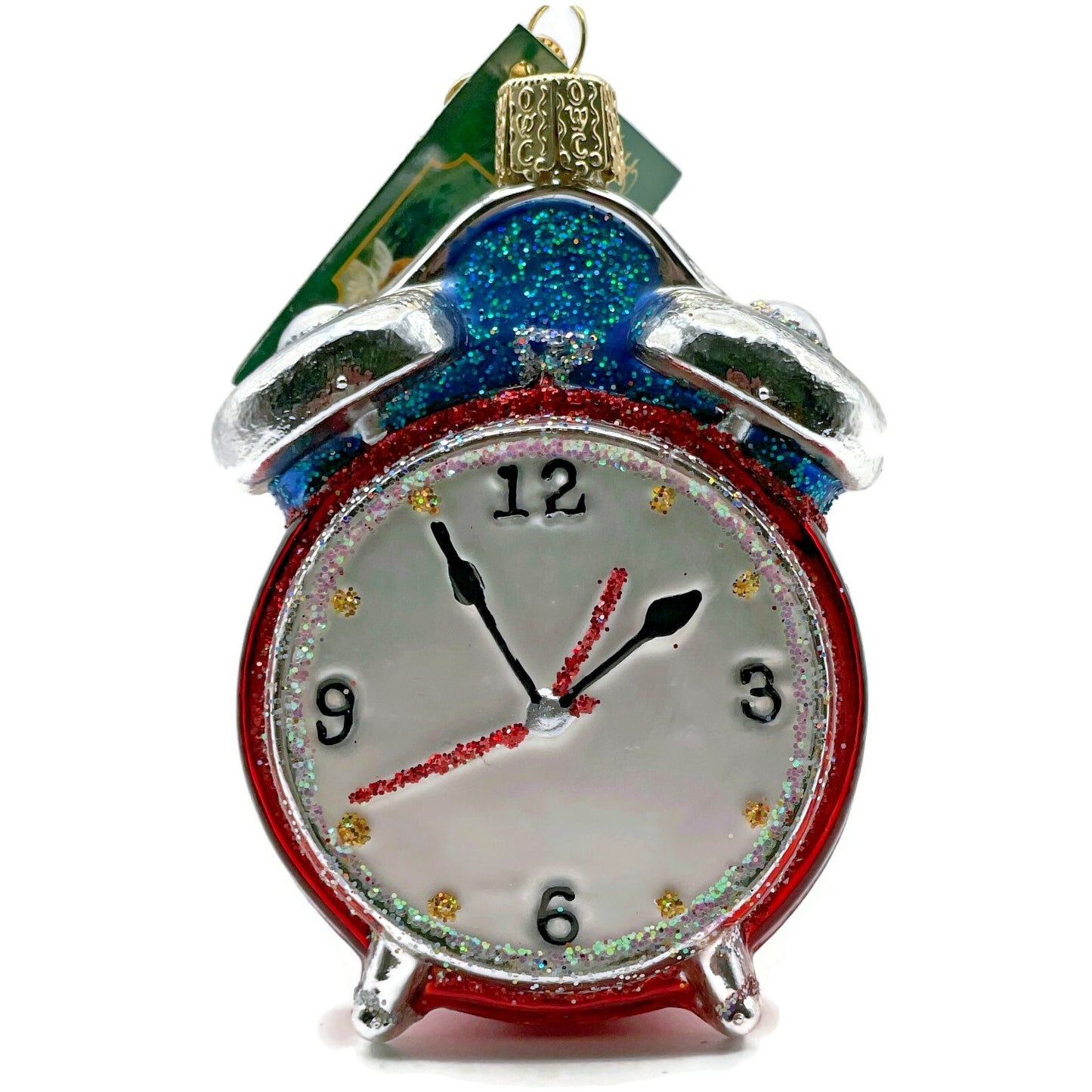Alarm Clock Red Ornament Blown Glass OWC Old World Christmas Holiday Tree Decor