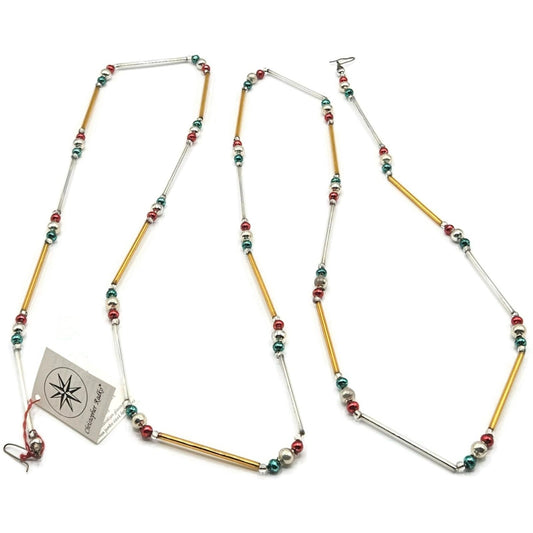Christopher Radko Long Gold Silver Tube Beaded Garland Christmas Tree Ornament