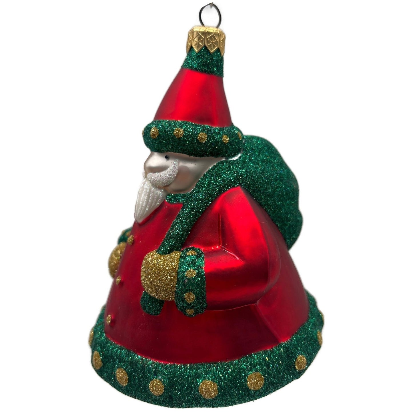 Patricia Breen Santa Delivers Gold Dotted Green Red Christmas Tree Ornament NM