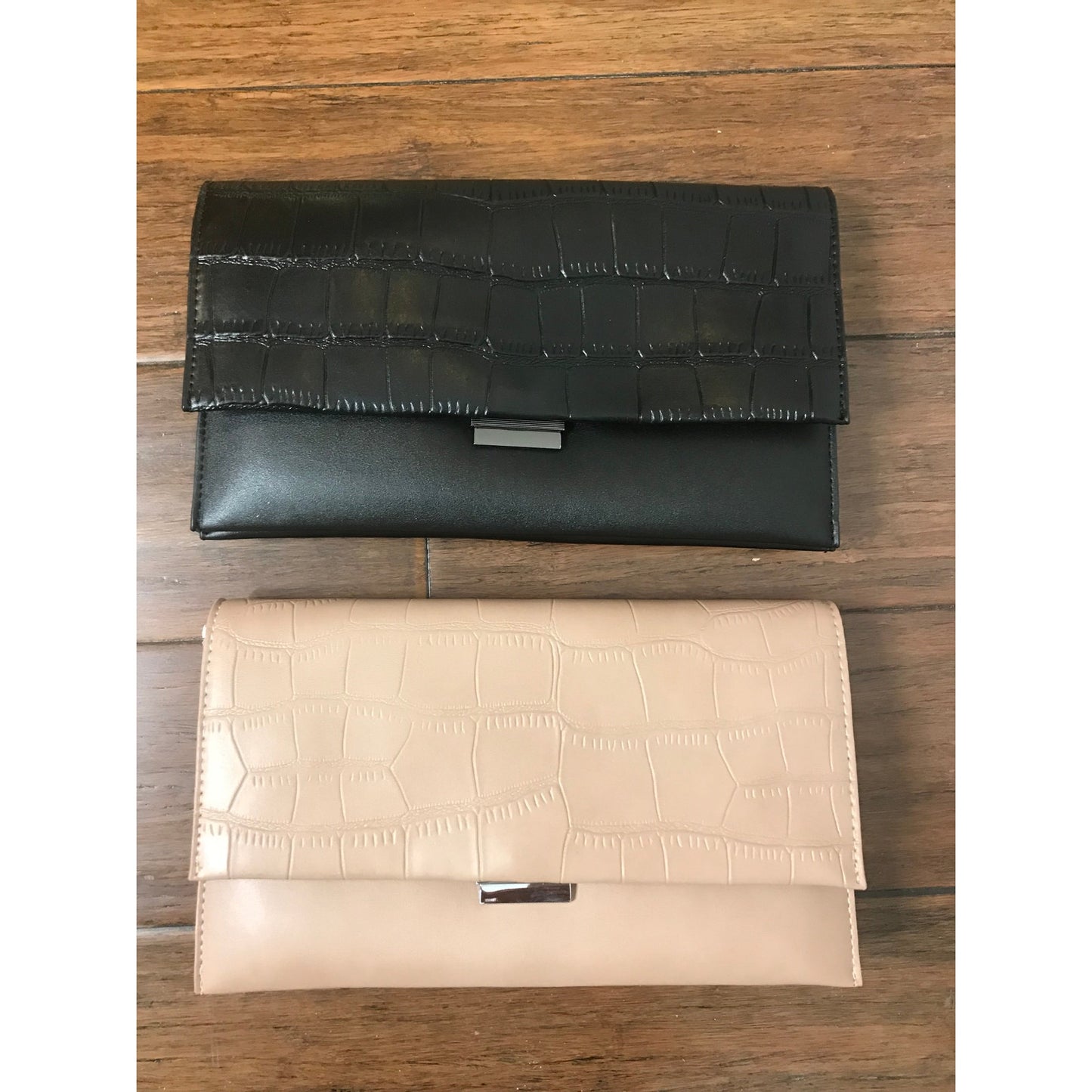 Black Faux Crocodile Clutch Shoulder Bag Chain Strap Evening Purse 10 x 6 inch