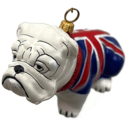 English Bulldog Union Jack Polish Glass Christmas Tree Ornament Dog England
