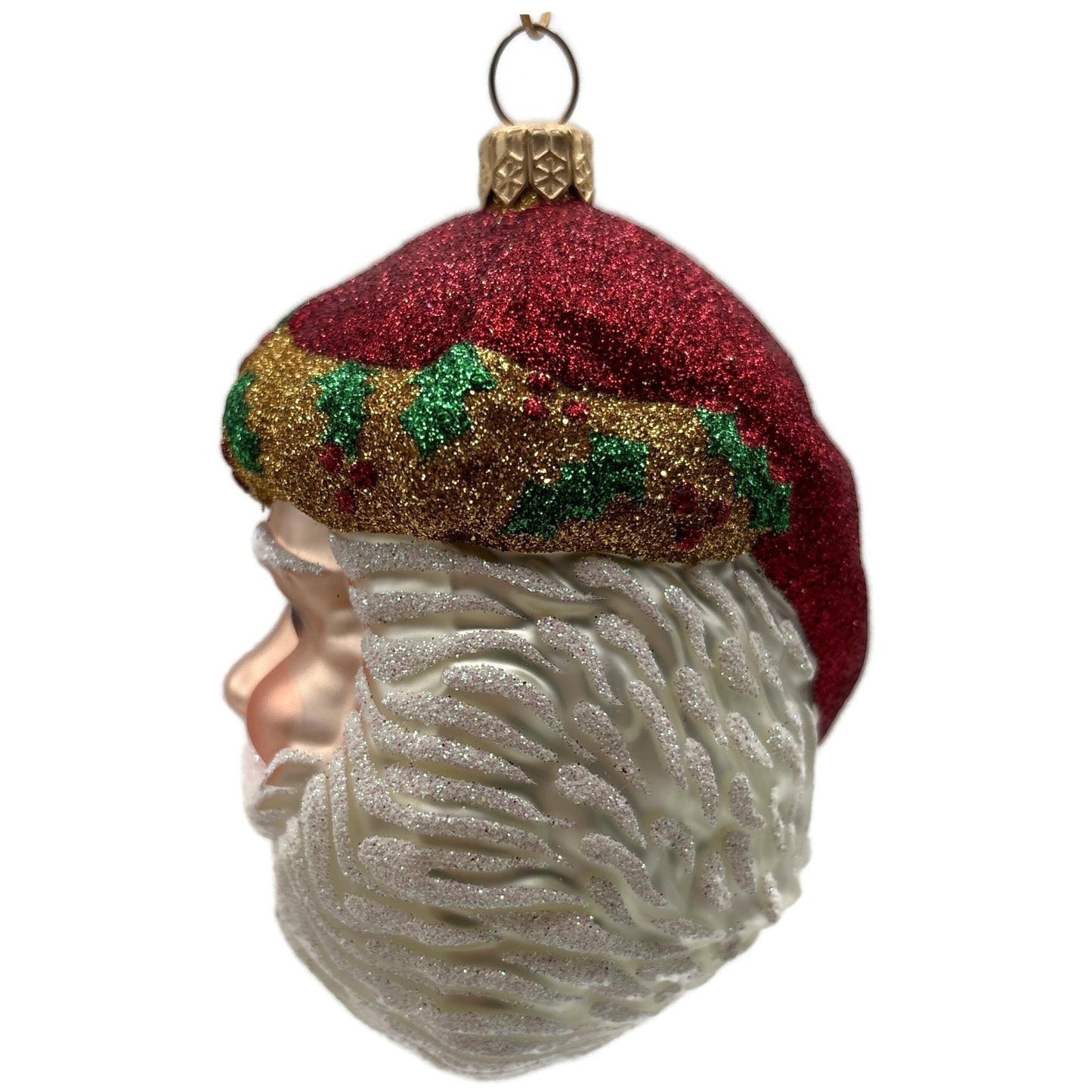 Patricia Breen Morris Santa Red Gold Glittered Holly Christmas Tree Ornament