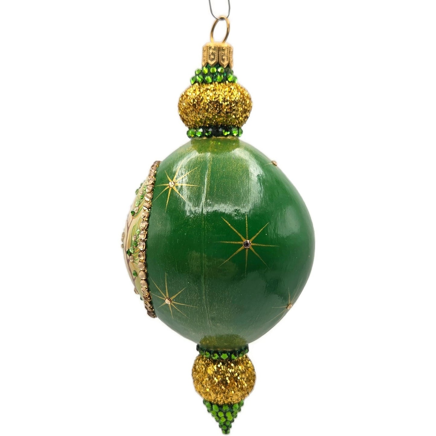 Patricia Breen Le Fleuron Pine Chameleon Green Gold Stars Christmas Ornament