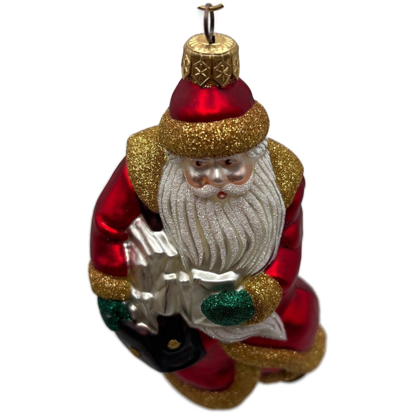 Patricia Breen Through The Rain and Snow Red Matte Santa Christmas Tree Ornament