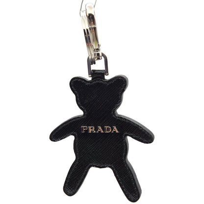 Prada Teddy Bear Keychain Purse Charm Beige Black Saffiano Leather with Crystals