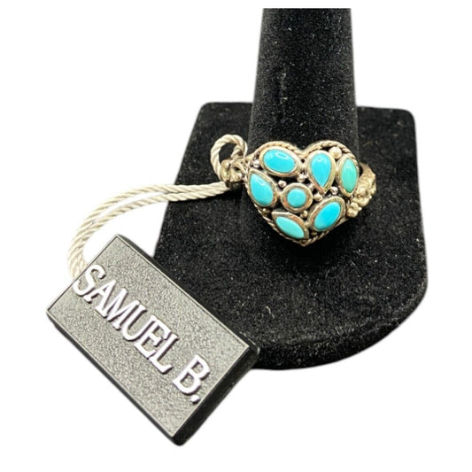 Samuel B Valentines Ring Turquoise Gemstone Heart Size 9.5 Sterling Silver