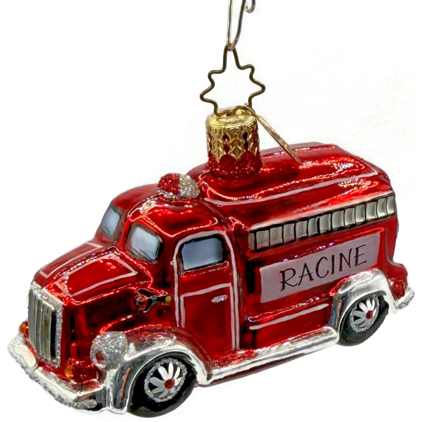 Christopher Radko Racine Fire Truck Glass Christmas Ornament Poland Retired