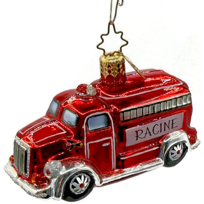 Christopher Radko Racine Fire Truck Glass Christmas Ornament Poland Retired