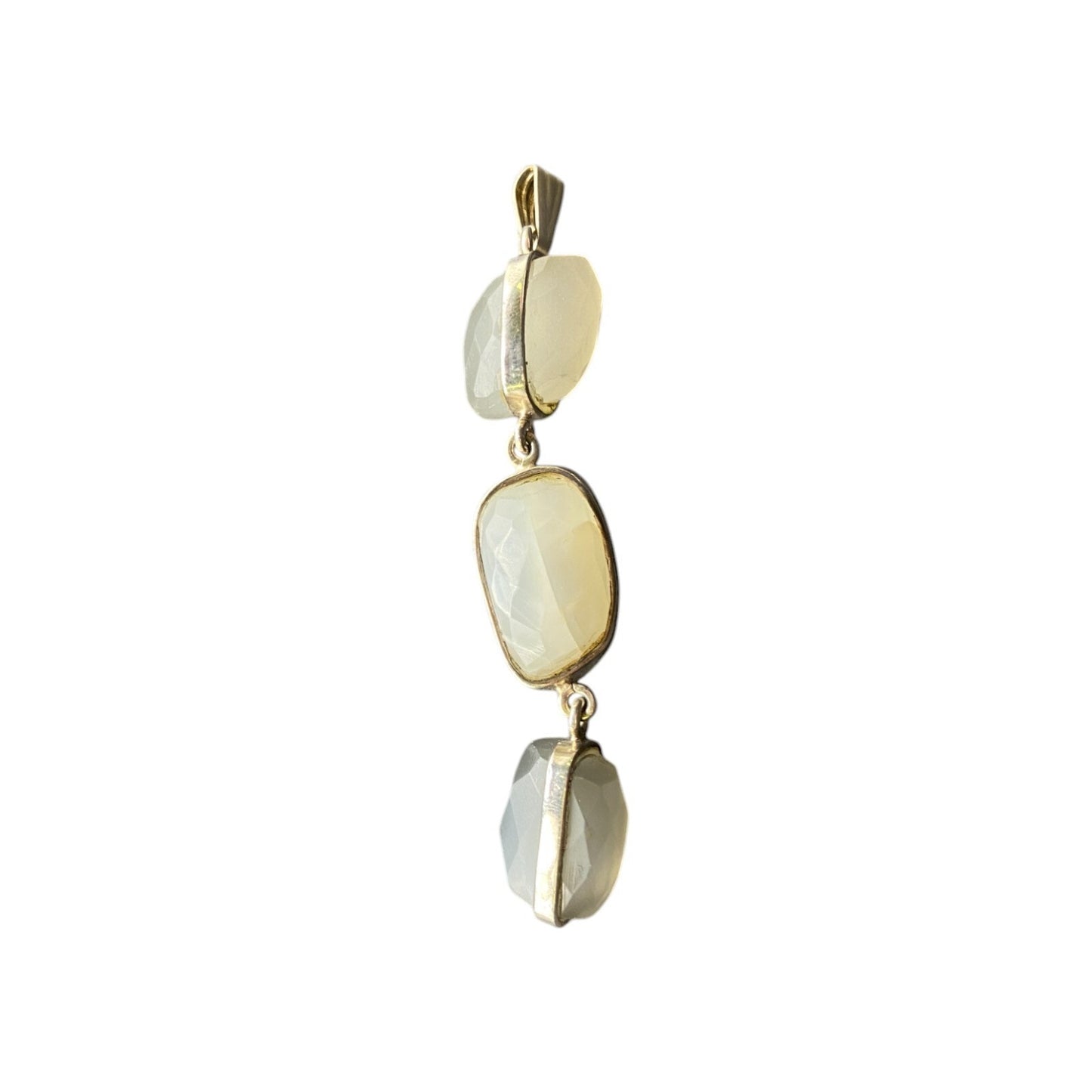 White Moonstone Dangle Pendant Faceted Gemstone Crystal Bezel Sterling Silver