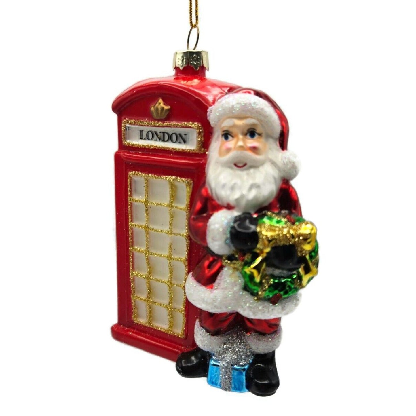 London England Glassware Art Studio Red Phone Booth Santa Christmas Ornament
