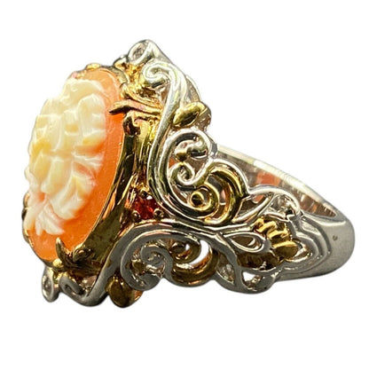 Gems En Vogue II Jewelry Set Italian Shell Cameo Flower Necklace Earrings Ring