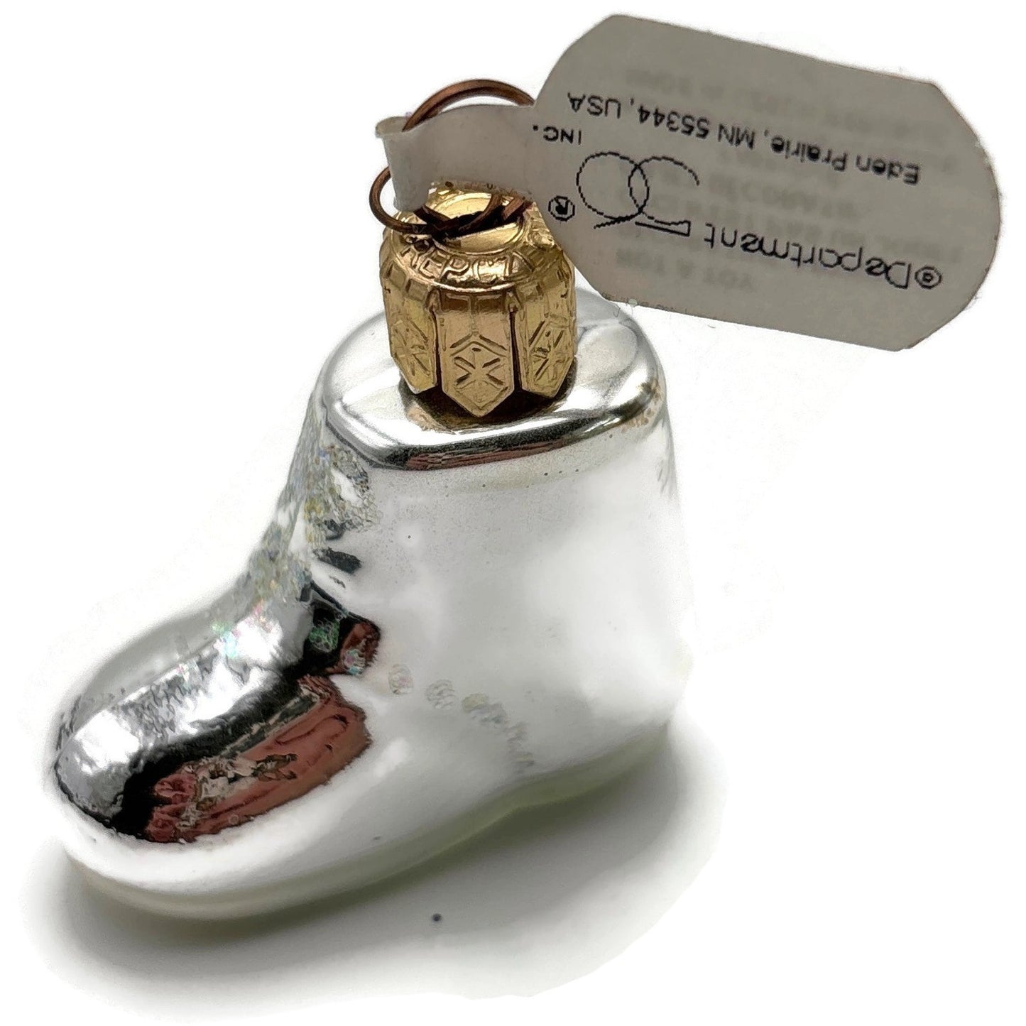 Department 56 Silver Glass Baby Shoe Boot Christmas Tree Ornament