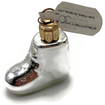 Department 56 Silver Glass Baby Shoe Boot Christmas Tree Ornament