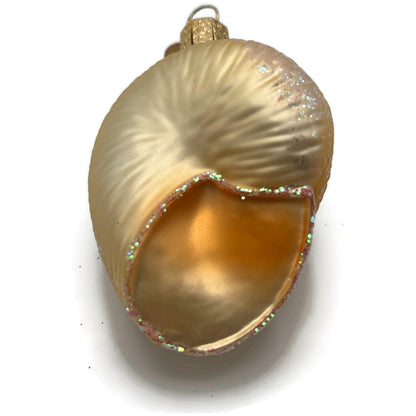 Spiral Shell Gold Glitter Ornament Blown Glass Merck Family Old World Christmas