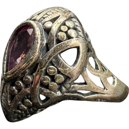 925 Sterling Silver Filigree Genuine Pink Topaz Gemstone Teardrop Ring 7 3/4