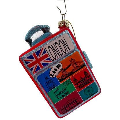 London Suitcase Blown Glass Travel Big Ben Christmas Tree Decoration Ornament