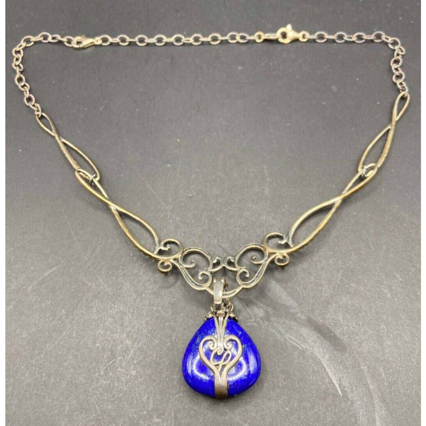 Carolym Pollack Lapis Lazuli Pendant Necklace Blue 925 Sterling Silver Filigree