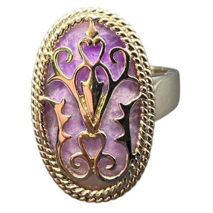 Filigree Ring Purple Amethyst Crystal Gemstone Oval 925 Sterling Silver Size 8