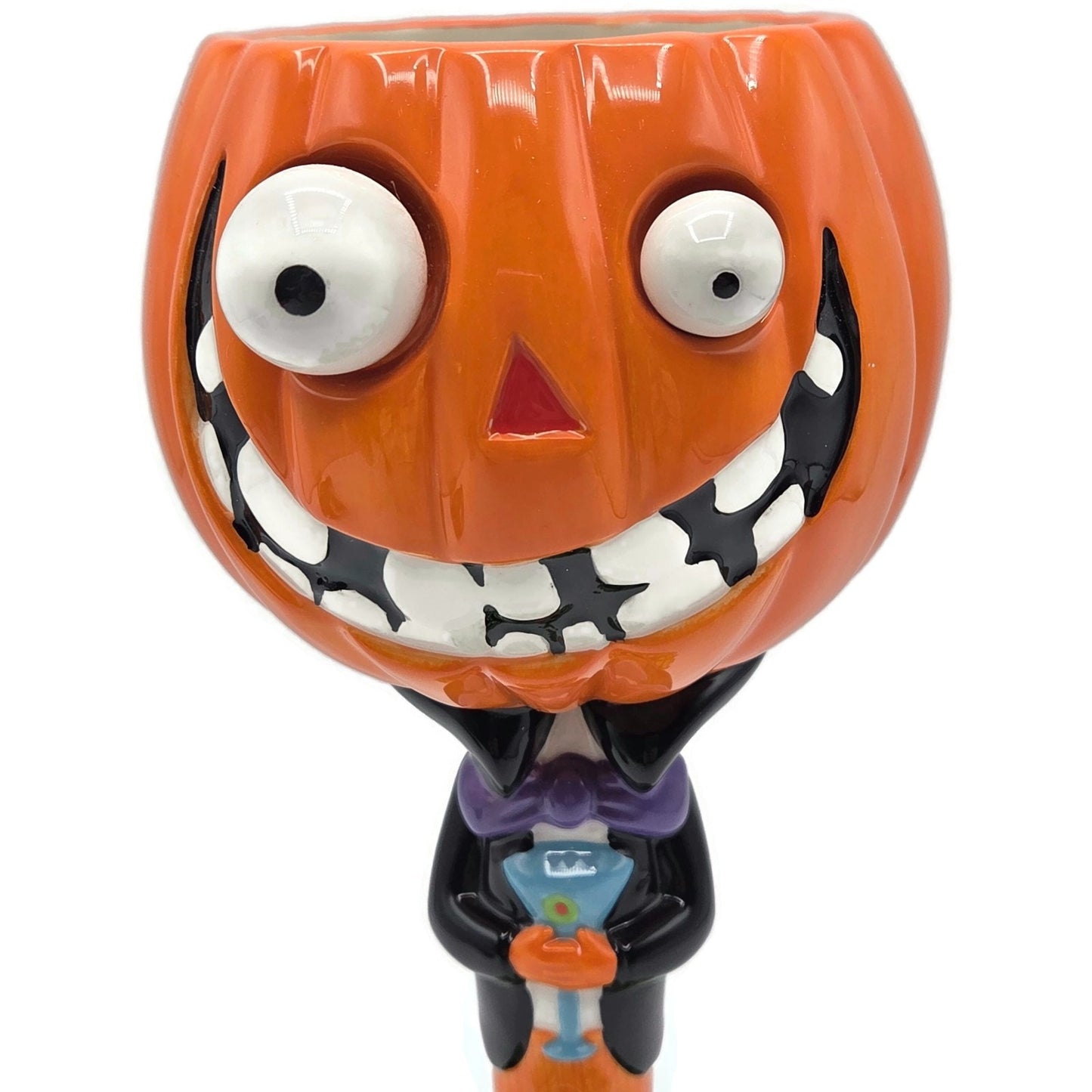 Department 56 Halloween Google Eye Pumpkin Head Goblet Ceramic Dish Spider Web