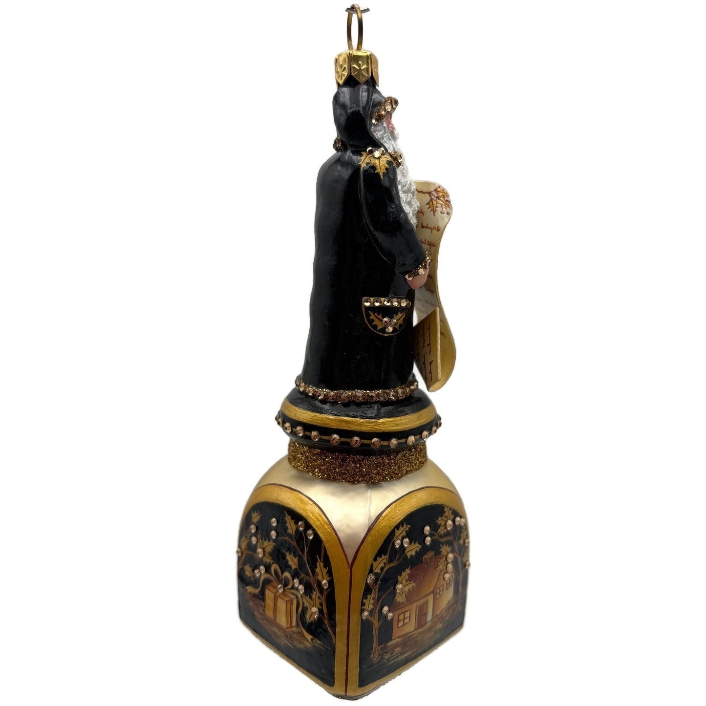 Patricia Breen Checking It Twice Night Black Gold Santa Christmas Ornament CATZ