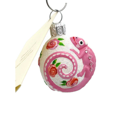 Patricia Breen Springtime Chameleon Pink Rose Floral Christmas Holiday Ornament