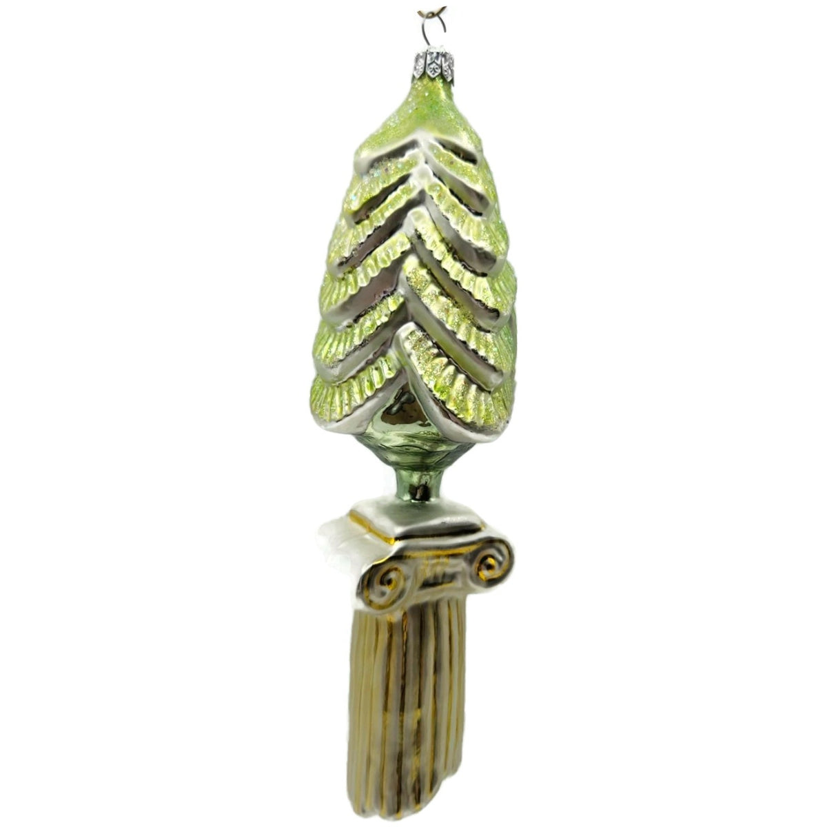 Christopher Radko Classic Christmas Column With Tree Green Ornament 93-408-0