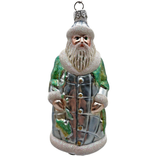 Patricia Breen Global Santa Glittered Continents Blue Green Christmas Ornament