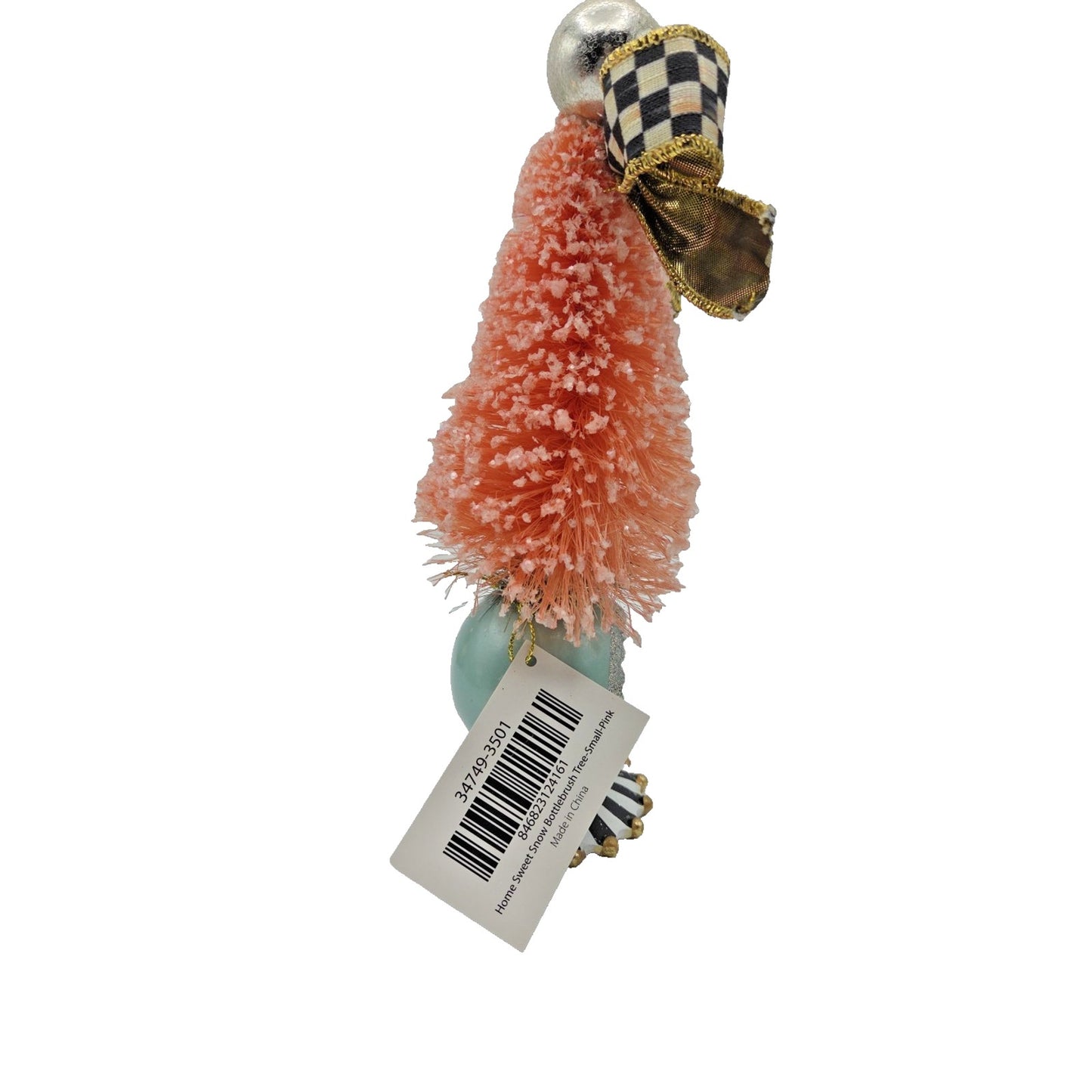 Mackenzie Childs Home Sweet Snow Bottle Brush Tree Pink Courtly Check Black Bow