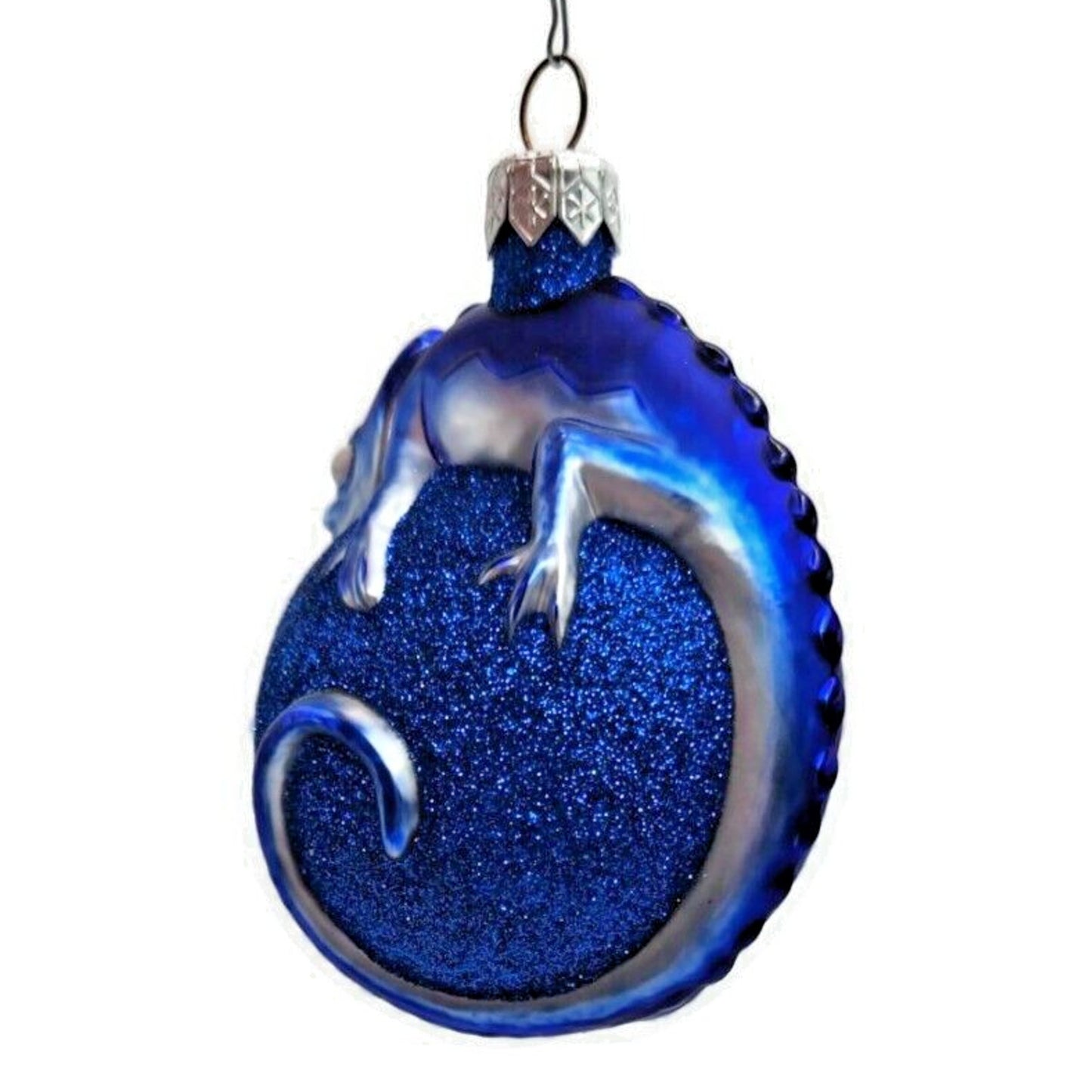 Ornament Patricia Breen Chameleon Blue Glittered Glass Christmas Holiday Tree